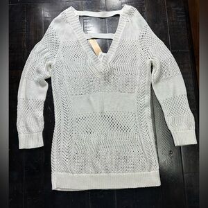 NWT Cache Open Knit Tunic Sweater White V Neck Size  Small